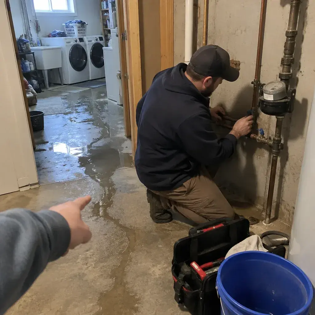 A burst water pipe in Nampa being checked over